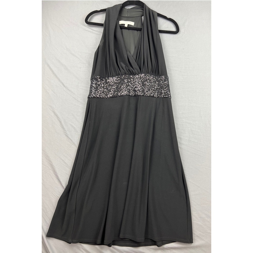 Evan-Picone Dress Womens 6 Halter Sequin Waist Black Jersey Midi Good